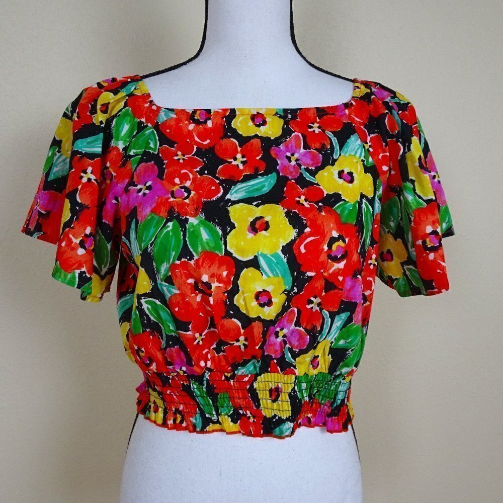 GB Girls Floral Cropped Top Size XL Colorful 100% Cotton